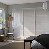 SKYTTA / PAX Walk-in wardrobe with sliding doors, white Hokksund/high-gloss light grey, 301x160x240 cm