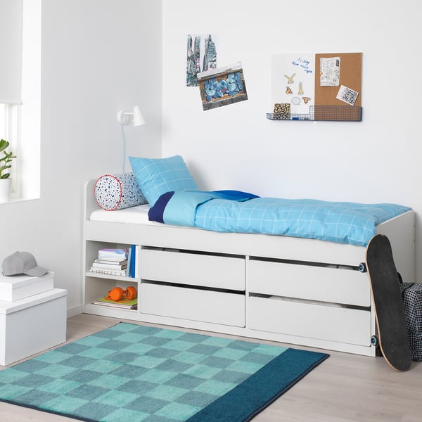 Slakt هيكل سرير بتخزين قاعدة شرائحية أبيض Ikea
