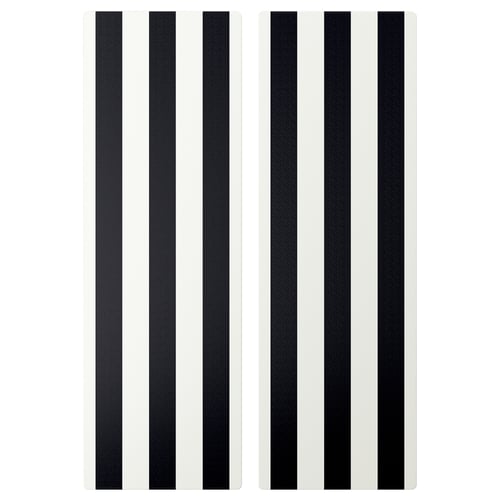 Two vertical black and white striped storage doors, rectangular shape.