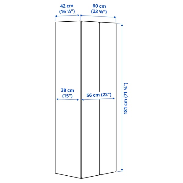SMÅSTAD / PLATSA Wardrobe, white/blue, 60x42x181 cm