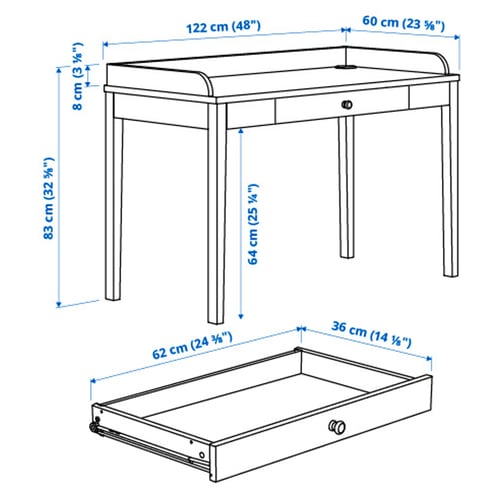 Illustration with measurements for the product: SMYGA.