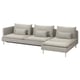 SÖDERHAMN: modern light grey fabric sofa-bed with deep seats, slim lines and high legs.