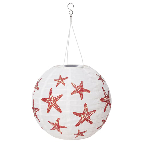 SOLVINDEN LED solar-powered pendant lamp, outdoor globe/red star, 30 cm