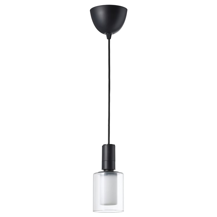SUNNEBY / MOLNART Pendant lamp with light bulb black textile/cylinder