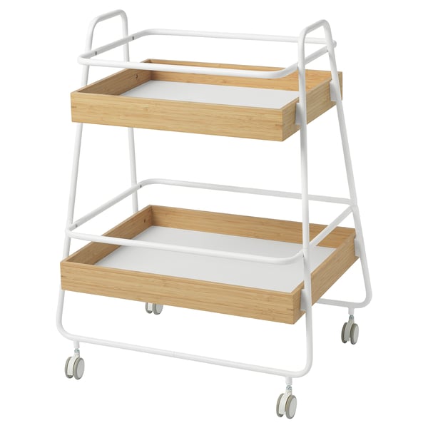 SVENARUM Trolley table with storage, bamboo/white, 40x56 cm