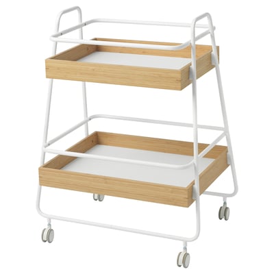 SVENARUM Trolley table with storage, bamboo/white, 40x56 cm