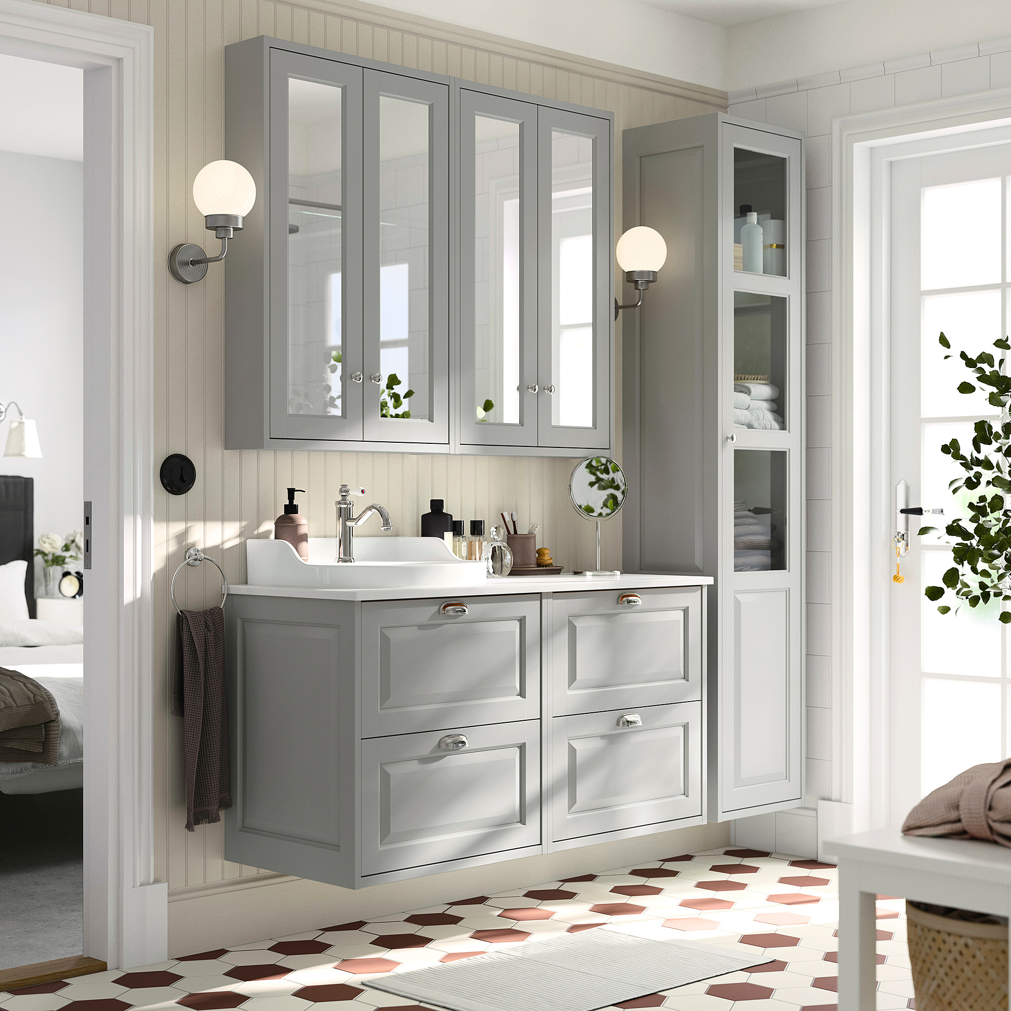 TÄNNFORSEN / RUTSJÖN Wash-stand/wash-basin/tap, light grey/white marble effect, 122x49x76 cm