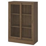 TONSTAD Cabinet with sliding glass doors, brown stained oak veneer, 82x37x120 cm