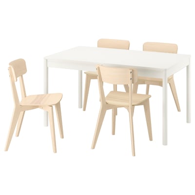 TONSTAD / LISABO Table and 4 chairs, off-white/ash, 140/196x85 cm