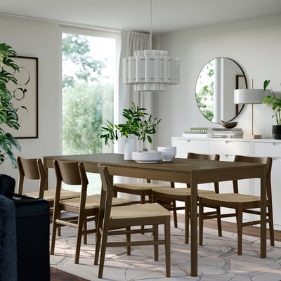 TONSTAD / SKANSNÄS Table and 6 chairs, brown stained oak veneer/brown beech, 200x85 cm