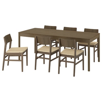 TONSTAD / SKANSNÄS Table and 6 chairs, brown stained oak veneer/brown beech, 200x85 cm