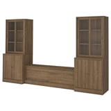 TONSTAD TV storage combination, brown stained oak veneer/clear glass, 342x47x201 cm