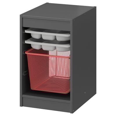TROFAST Storage combination with box/trays, grey grey/light red, 34x44x56 cm
