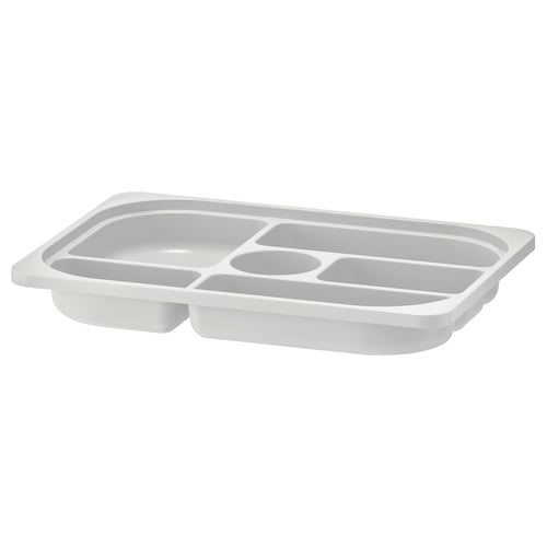 White TROFAST storage tray with compartments, 50% recycled polypropylene.