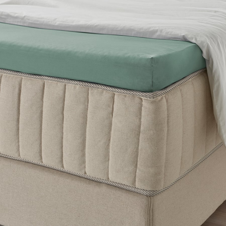 ULLVIDE Fitted sheet for mattress pad, grey/green, 160x200 cm IKEA