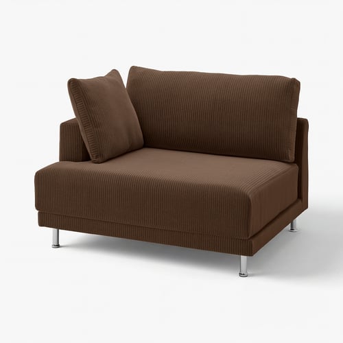 An UPPÅKRA brown sofa with striped fabric, chrome legs, and a cosy, rectangular design.