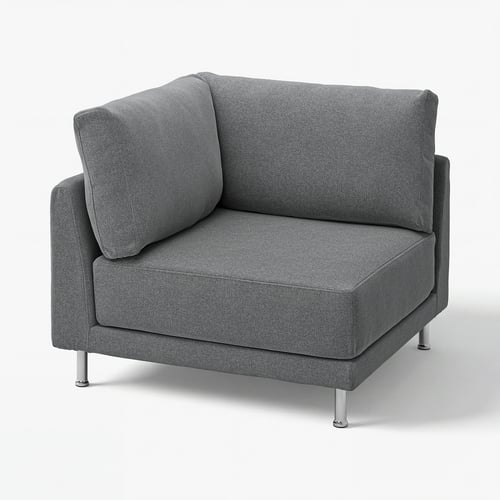 UPPÅKRA grey sofa module, modern design with sink-in comfort. Sleek, square shape & chrome legs.