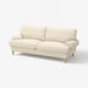 VALNÄS: sleek, beige sofa with rolled arms, wooden legs, classic design.