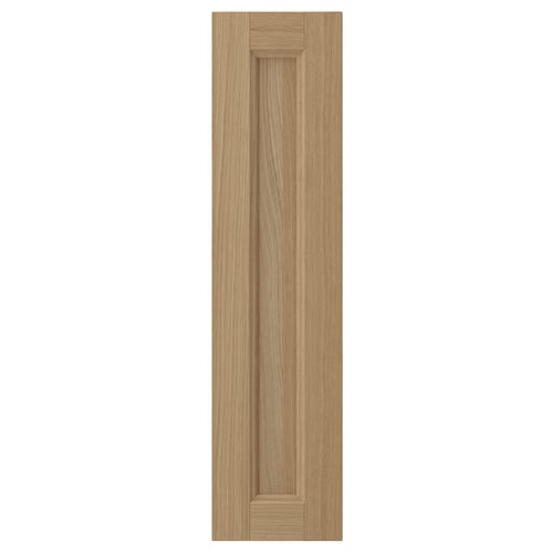 VEDHAMN oak wooden cabinet door, natural tone, rectangular shape, solid oak frame, veneer panels, warm, detailed joints.