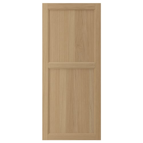 VEDHAMN oak wood cabinet door, natural, rectangular with panel design.