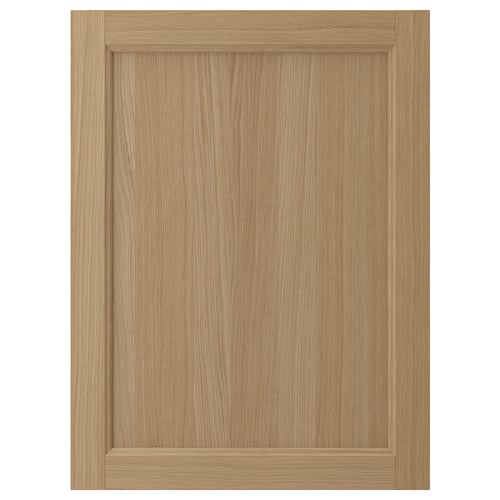 VEDHAMN oak wooden cabinet door with natural finish, rectangular shape, and solid oak frame.