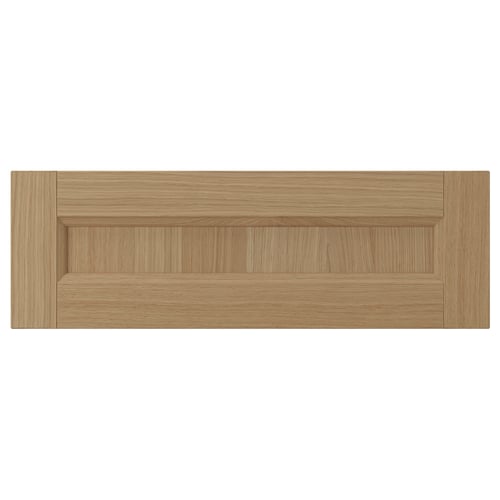 VEDHAMN oak kitchen drawer, natural wood colour, solid oak frame, veneer panels, rectangular shape, classic design.