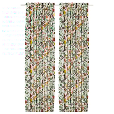 VILDPERSILJA Curtains, 1 pair, white multicolour/floral pattern with heading tape, 145x300 cm