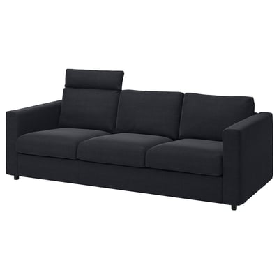 Dark grey VIMLE sofa, modern design, 3-seater with removable, machine-washable cover, and adjustable headrest.