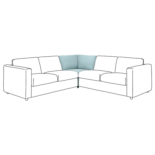 A VIMLE sectional sofa, light blue, l-shape, modern design with removable cushions.