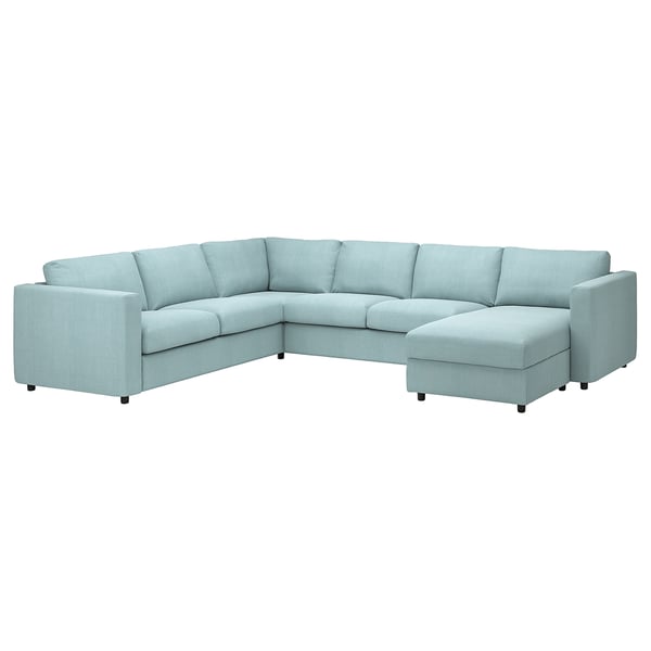 VIMLE Cover for corner sofa, 5-seat, with chaise longue/Saxemara light blue