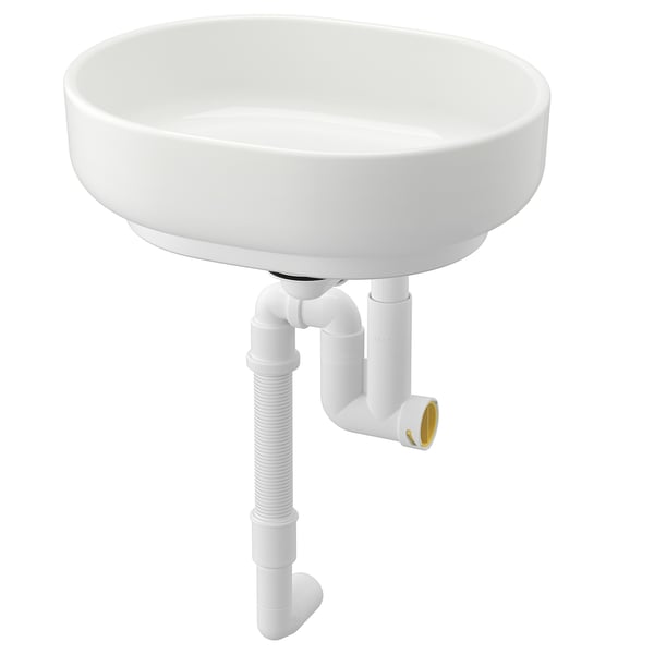 VINDELÄLVEN Countertop wash-basin w water trap, white, 39x31 cm