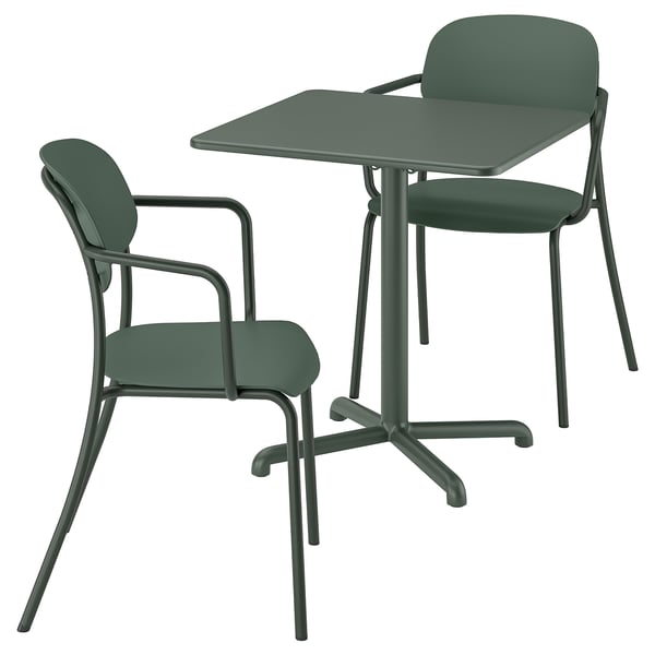 VISINGSÖ / VISINGSÖ Table and 2 chairs, outdoor deep green/deep green, 70x70 cm
