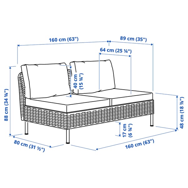VITTSKÄR 2-seat sofa, outdoor plastic rattan dark grey/Frösön/Duvholmen beige