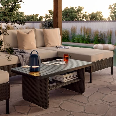 VITTSKÄR 3-seat conversation set, with chaise longue outdoor/plastic rattan dark grey