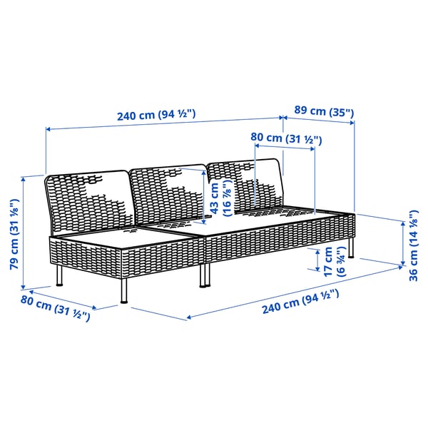 VITTSKÄR 3-seat sofa, outdoor/plastic rattan dark grey