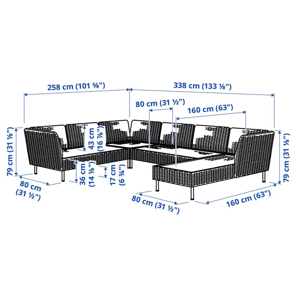VITTSKÄR 5-seat modular corner sofa, outdoor/plastic rattan dark grey