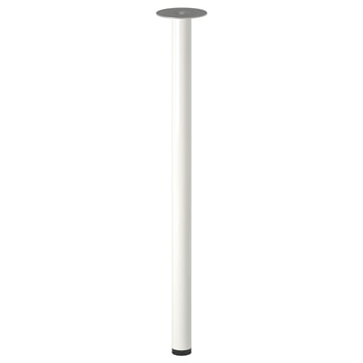 ADILS white table leg. Sleek, adjustable, cylindrical design with metal base and black foot tip.