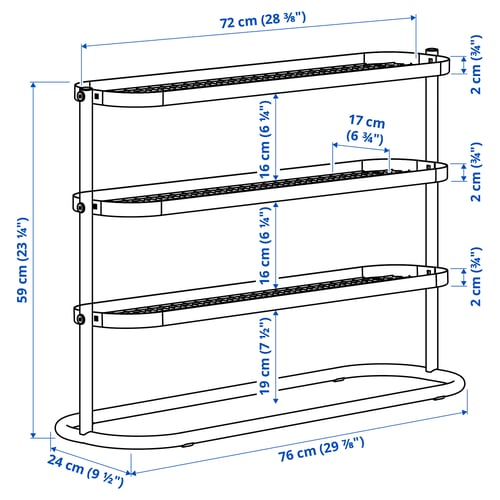 Illustration with measurements for the product: ÄLGANÄS.