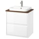 ÄNGSJÖN white wall-mounted bathroom vanity, modern minimalist design with two drawers, wooden countertop, and square ceramic sink.