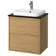 Oak bathroom vanity, white sink, minimal handles, modern, wall-mounted