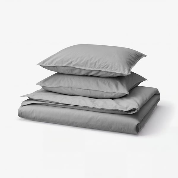 ÄNGSLILJA Duvet cover and 2 pillowcases, grey, 240x220/50x60 cm