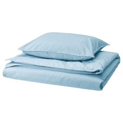 Blue bedding set - cotton duvet & pillowcases, soft & modern.