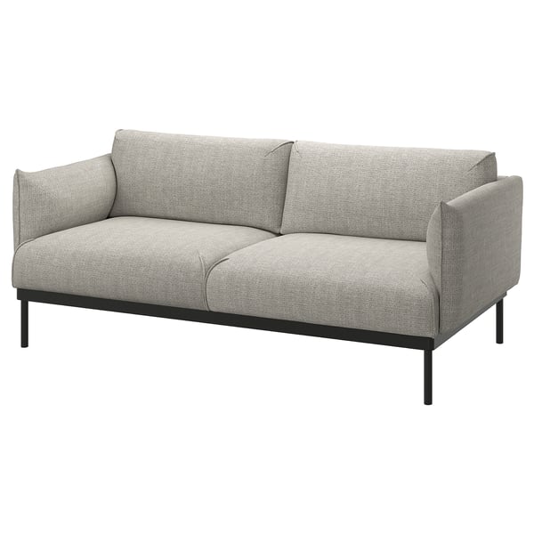 Modern grey ÄPPLARYD sofa, sleek design with thin metal legs.