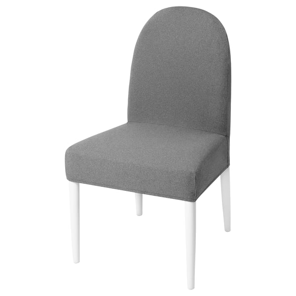 A grey ÄSPHULT chair cover with white legs, designed to fit various dining chairs, adding protection and style.