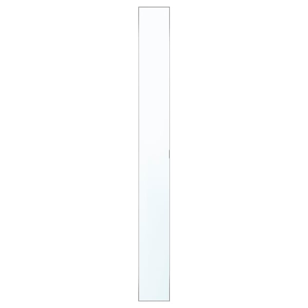 ÅHEIM mirror door. Vertical rectangular shape. Frameless, reflective surface with soft-close hinge. Modern, functional design.