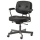 The ALEFJÄLL office chair in black leather a high back, adjustable lumbar support, padded armrests, and a five-wheel base for mobility and comfort.