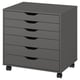Dark grey ALEX storage unit with six drawers, on wheels, rectangular shape, modern design with smooth edges.