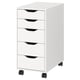 A white ALEX drawer unit with five drawers on wheels for easy movement.