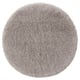Round, grey, plush bath mat with soft microfiber texture, recycled polyester pile, and latex backing, ideal for comfort and absorption.