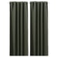 Pair of long dark green room-darkening curtains with a sleek, modern design.